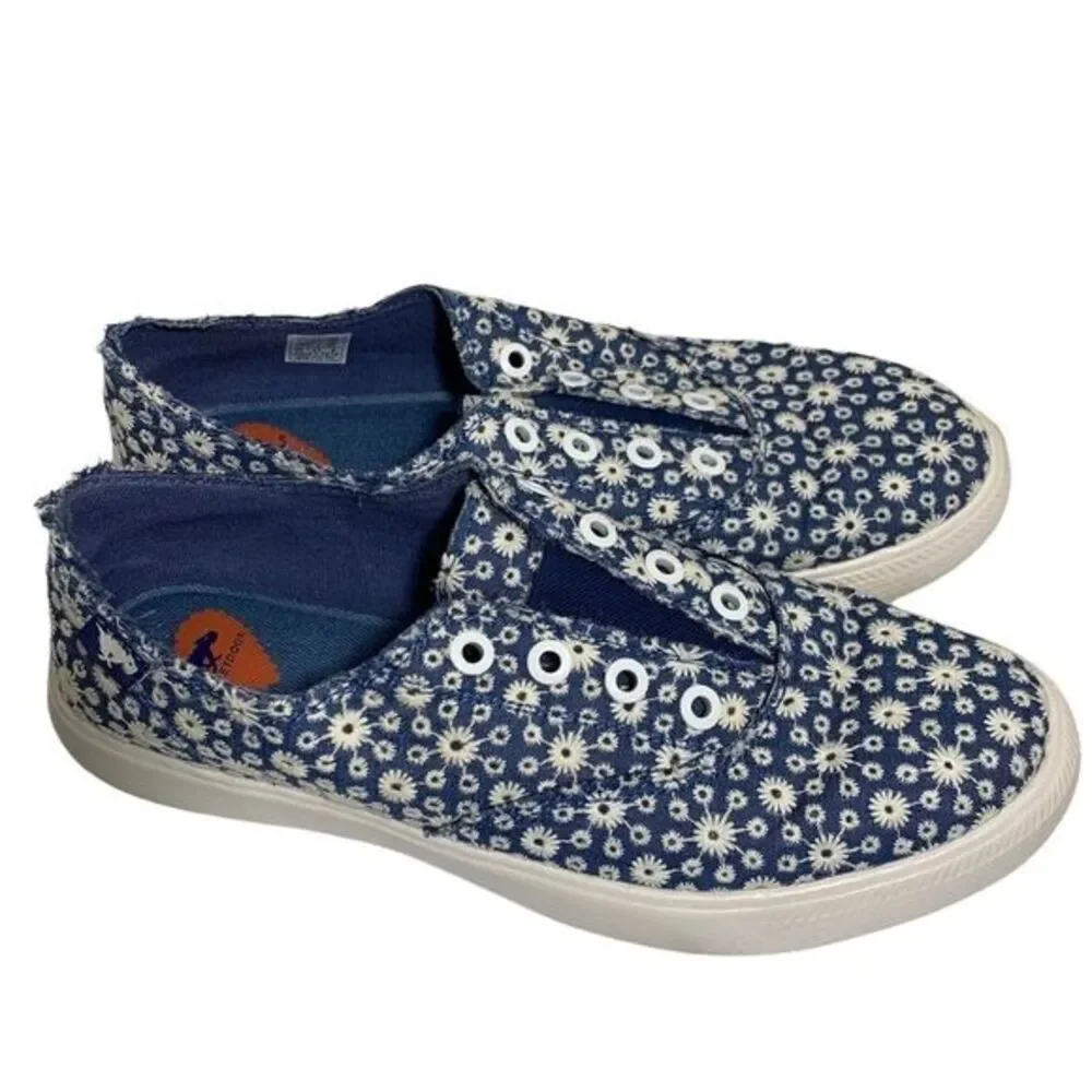 Rocket Dog Daisy Sneakers Women 8 Blue Floral Canvas Slip On Low Top Casual